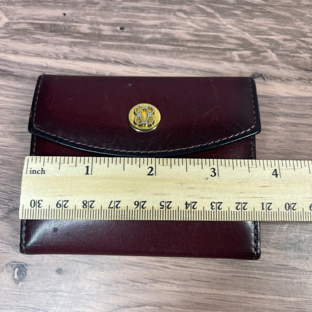 Vintage Bosca Wallet Trifold Small‎ Burgundy Full Grain Leather Gold Logo